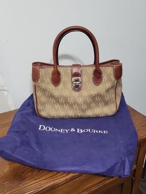 Dooney & Bourke Tan and Brown Signature Satchel With Branded Dust Bag